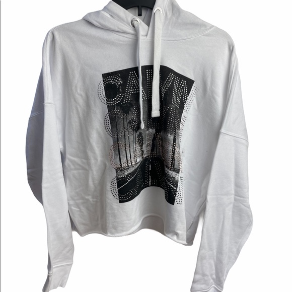 Calvin Klein Rhinestone Logo Cropped Hoodie Sz M - Picture 4 of 12